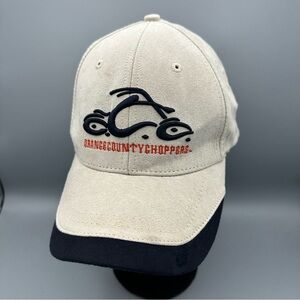 Vintage ORANGE COUNTY CHOPPERS BIO-DOMES Beige Navy Suede Logo Baseball Hat OSFM